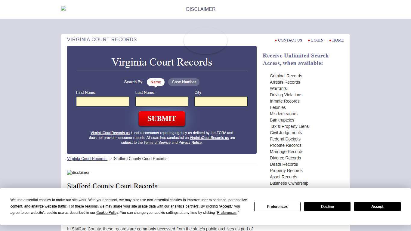 Stafford County Court Records VirginiaCourtRecords.us