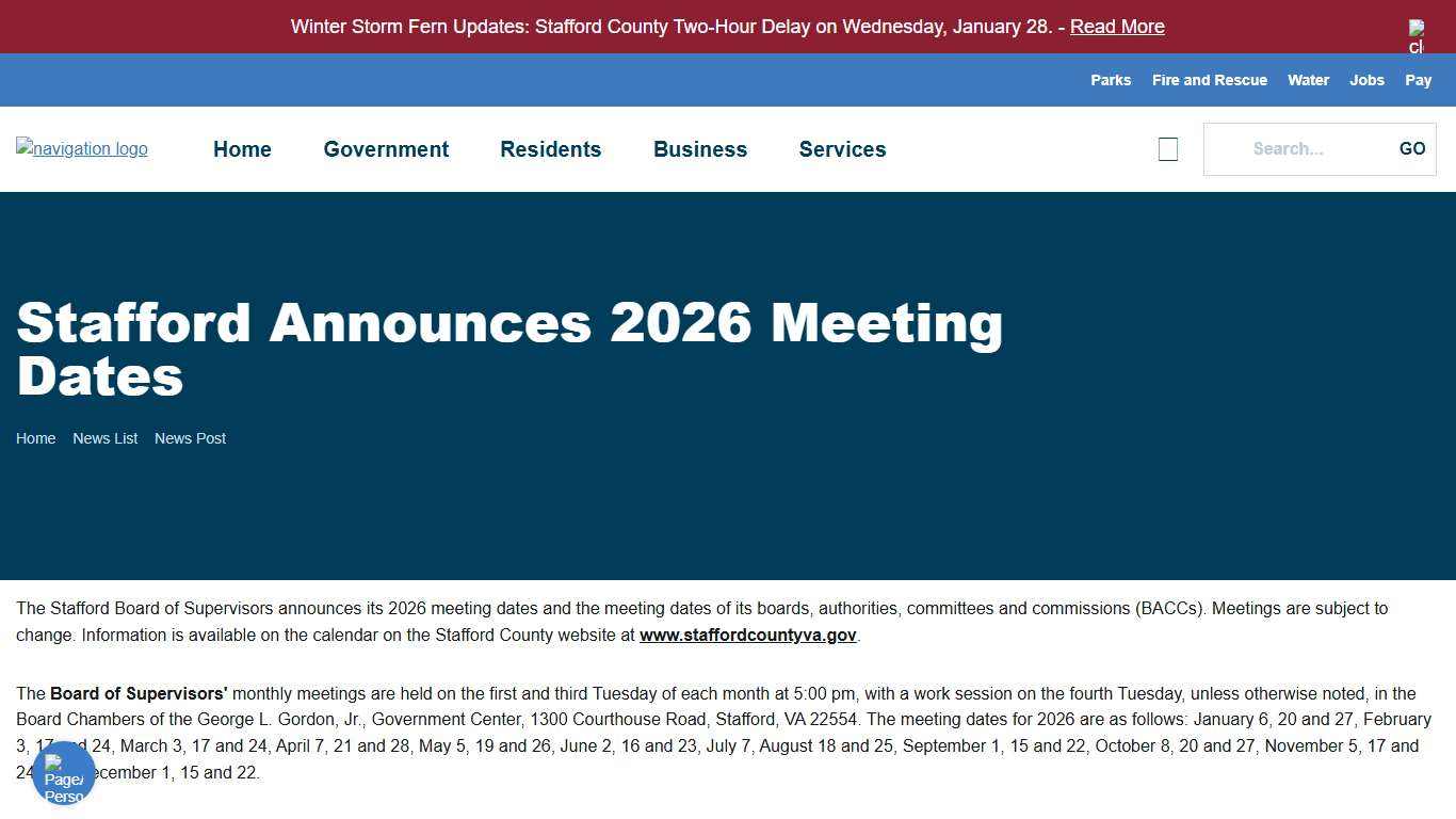 Stafford Announces 2026 Meeting Dates